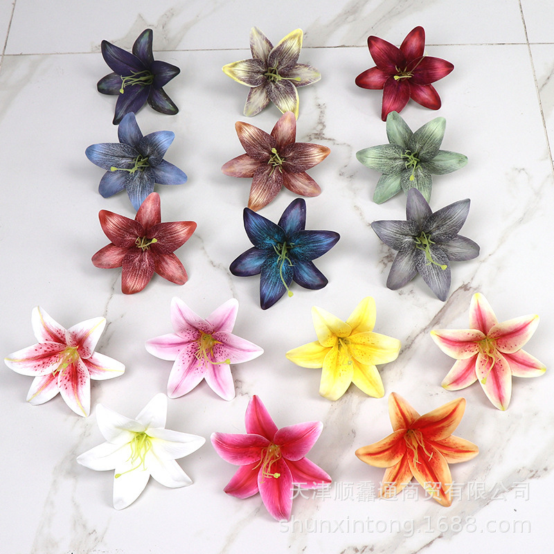 Simulation lily head 3D feel film diameter 14cm lily single flower head 3D film lily flower simulation