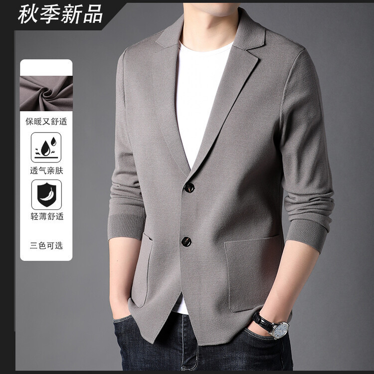 Spring and Autumn Men's Knitted Cardigan, New Trendy Stylish Knitwear, Slim-Fit Casual Blazer