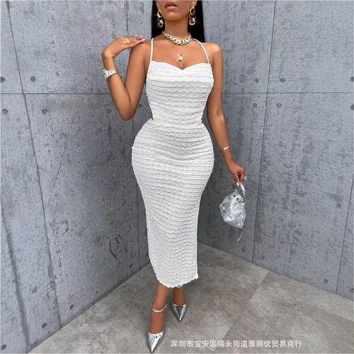 Amazon European and American hot girl strap long skirt women's clothing summer lacing design sense tight-fitting buttocks skirt mixed color mixed style 