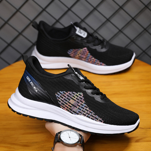 Cross-border wholesale men's 2024 spring new style fashionable versatile outdoor running shoes breathable flyknit casual shoes