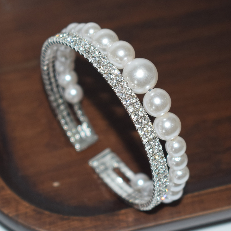 Explosive Baroque Crystal Pearl Opening Bracelet Gold Silver Rhinestone Multi-Layer Bracelet Bracelet Bride Wedding Jewelry