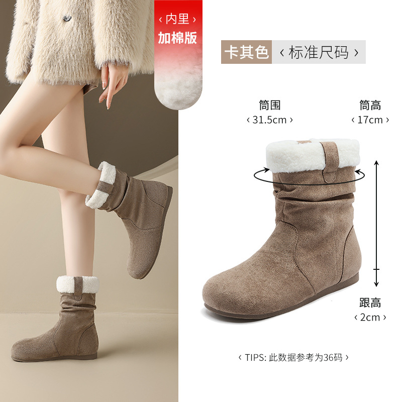 Botas de nieve de león antiguo para mujeres 2025, nuevo invierno de lana gruesa de pila Bocken botas cortas de tubo medio botas Martin