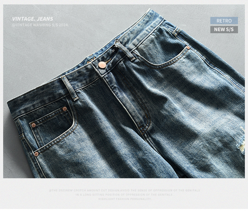 Pantaloni casual da uomo in denim lavato retrò G7195, un pezzo unico per la sostituzione dei capelli_voghion.com