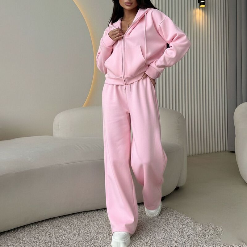 2026 Autumn New European and American Cross-Border Women's Fashion Solid Color Cardigan Hoodie and Long Pants Two-Piece Set 2026 Autumn New European and American Cross-Border Women's Fashion Solid Color Cardigan Hoodie and Long Pants Two-Piece Set