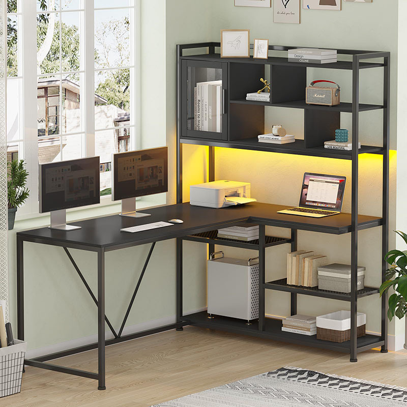 Corner desktop home desk bookshelf combination computer desk bedroom game table with LED light Learning Office table Corner desktop home desk bookshelf combination computer desk bedroom game table with LED light Learning Office table