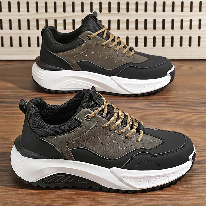 Спортивная обувь мужская 2025 новая кожаная нескользкая походная обувь мужская толстое дно износостойкое мягкое дно водонепроницаемая повседневная обувь