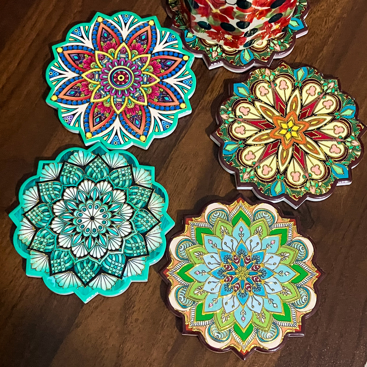 Nuevo posavasos en forma de flor, artesanía de bronceado, textura en relieve, posavasos para el hogar creativo de estilo étnico bohemio