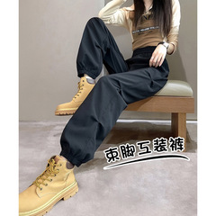 黑色工装裤女款2025新款早秋高腰显瘦酷飒风束脚美式户外登山裤子