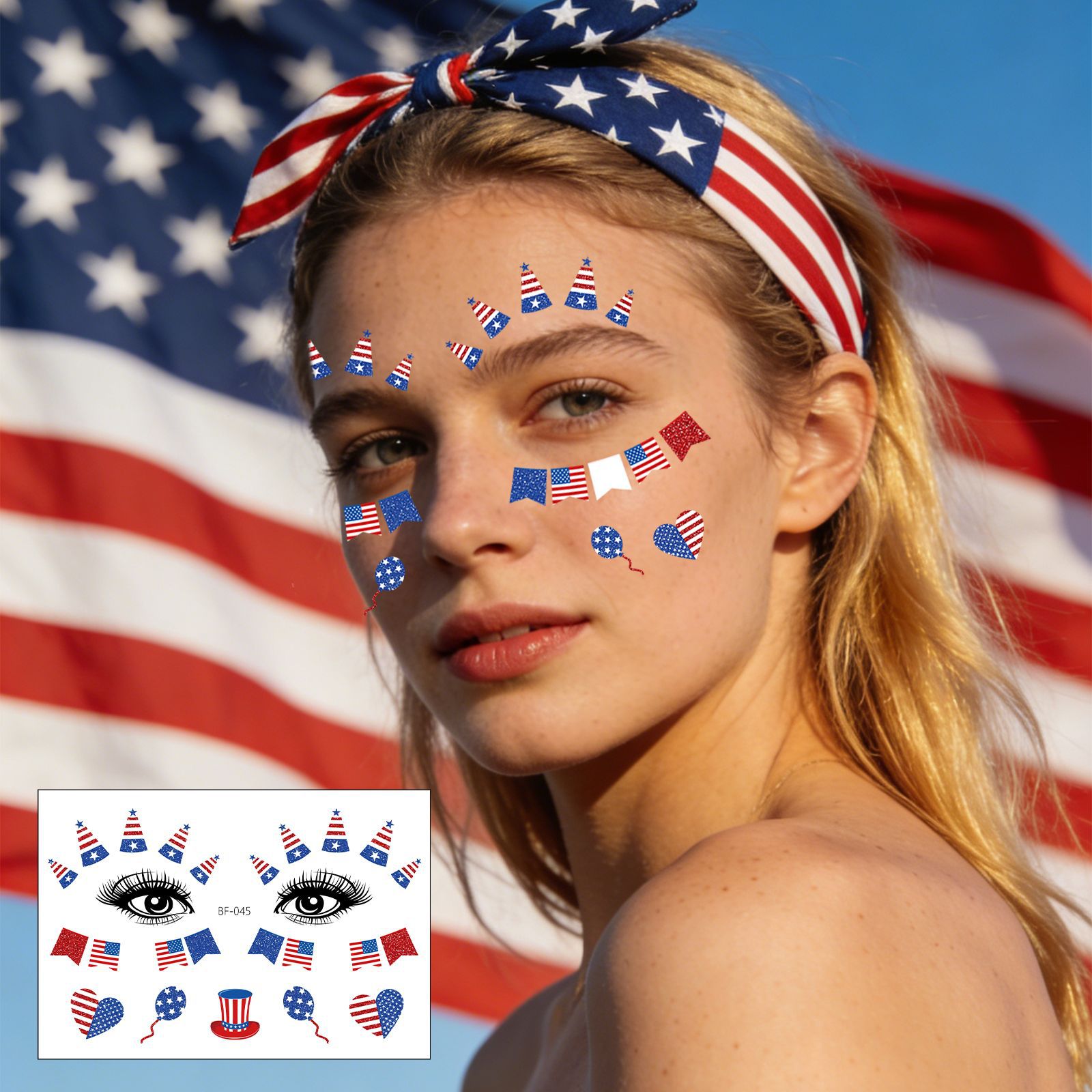 Tatuajes Temporales Faciales del Día de la Independencia 250 Aniversario de Papel de Transferencia de Agua Impermeables