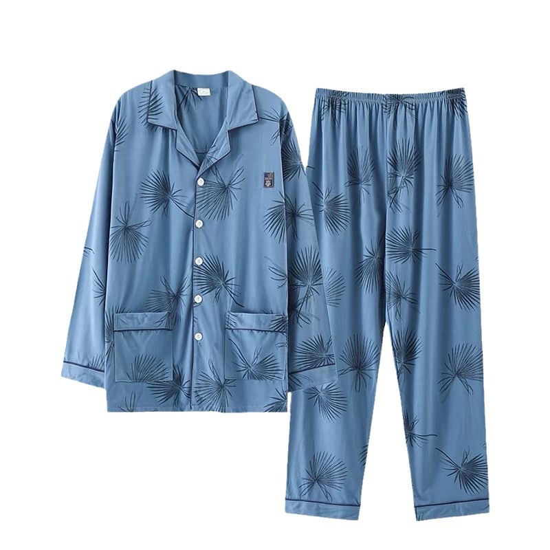 Pijamas de algodón para hombres primavera y otoño nuevos pantalones de manga larga primavera y otoño para hombres pijamas de tamaño grande set de ropa de casa para salir