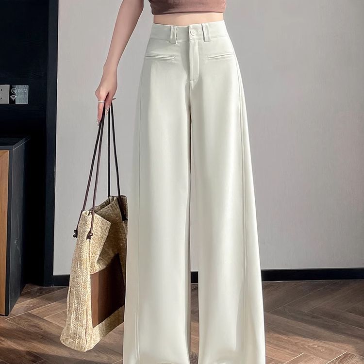 灰色西装裤女春秋季2025新款裤子高腰直筒宽松休闲垂感拖地阔腿裤|undefined