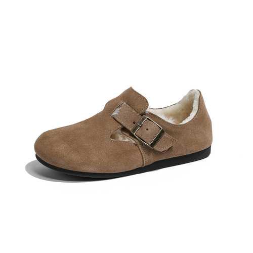 Birkenstock shoes plus velvet and thickened genuine leather soft sole comfortable large-toe shoes for women winter new snow boots plus wool warm cotton shoes