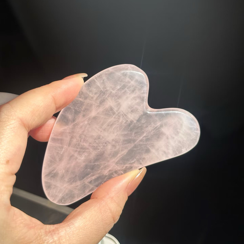 天然玉粉晶ローラーハート型スクレーパー板セット顔面経絡薔薇石英スクレーパー棒マッサージ器|undefined