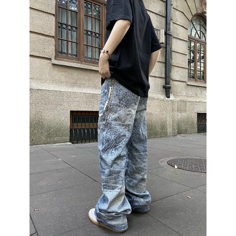 Vintage American Style 3D Printed Striped Cat Whisker Loose Straight Leg Jeans For Men And Women_mkmklike.com