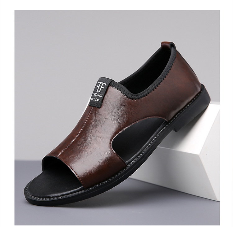 Men’s Slip-On Genuine Leather Slide Sandals, Soft Flat Open Back Casual Summer Slippers_vogvips.com