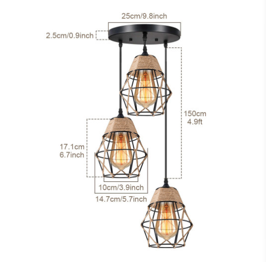 Araña de cuerda de cáñamo de hierro forjado retro transfronterizo lámpara de pared lámpara de sala de estar lámpara de pared de pasillo de dormitorio lámpara de araña de comedor
