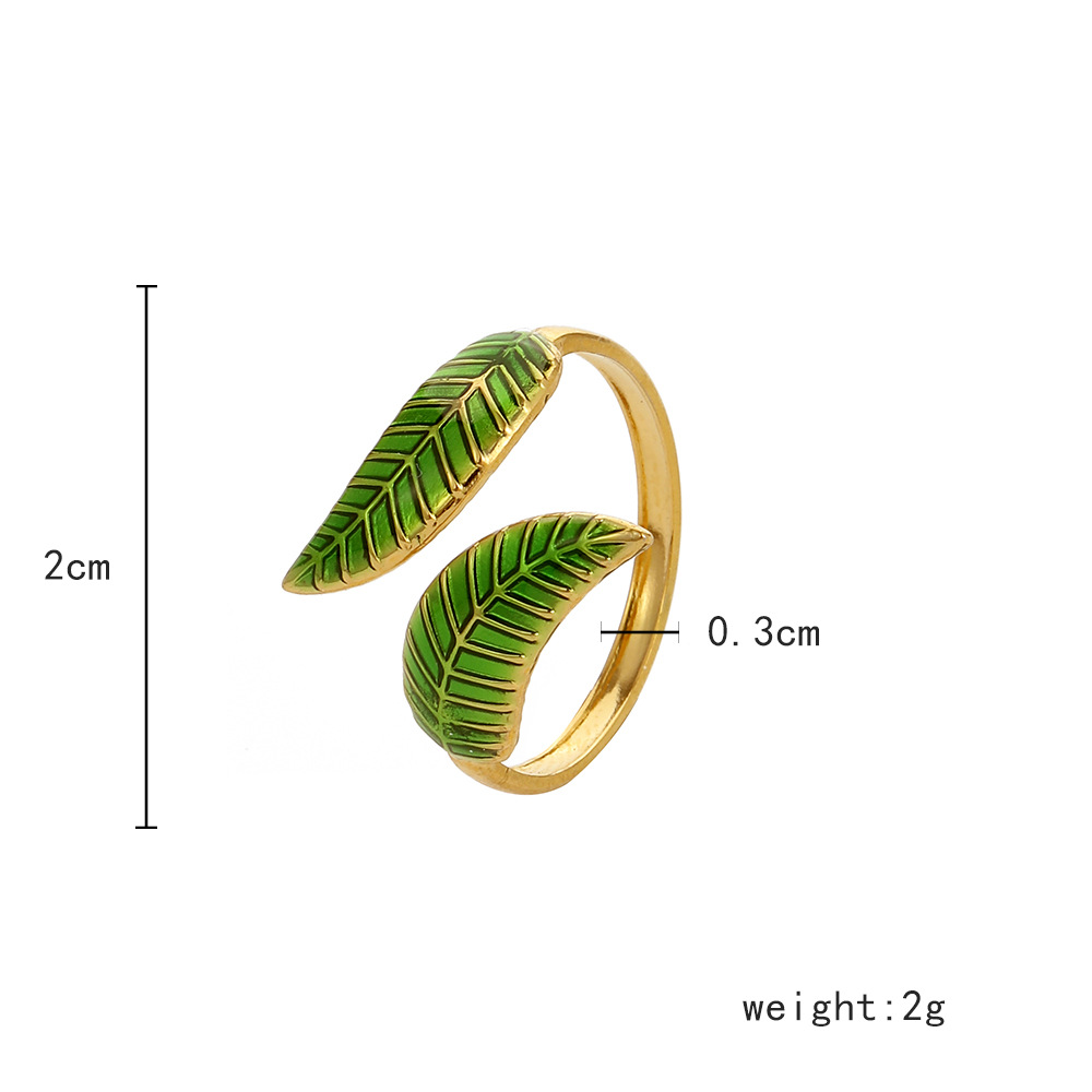 18K Gold Plated Plating Material Wholesale Jewelry Fashion Leaf Heart Shape Flower Titanium Steel 18K Gold Plated Plating Open Ring