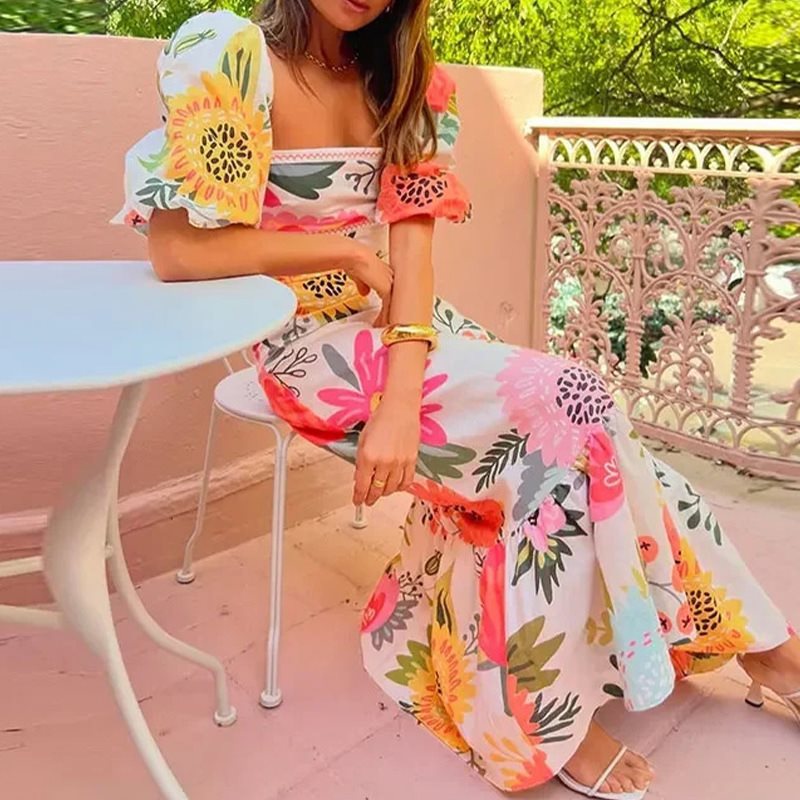 Women's Off-shoulder Printed Bodysuit With Flared Sleeves Slim Fit_voghion.com