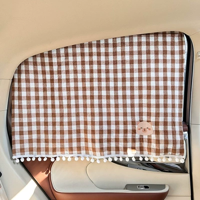 creative suction cup car | Car curtains - embedded-large-plaid-curtain-coffee-color-physical-dolphin