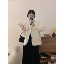 大码胖mm2025秋季女装外套感小香风气质百搭长袖开衫显瘦上衣