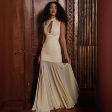 欧美外贸秋季热销新款时尚性感镂空抹胸收腰透视鱼尾长裙连衣裙女