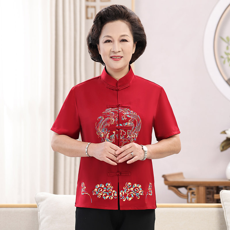 夏装中老年情侣唐装男女短袖生日过寿中式礼服老人民族风薄款套装|undefined