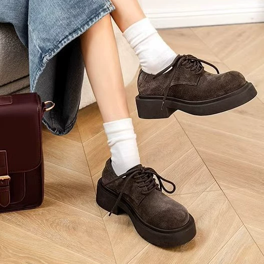 Miaolu тот же стиль Академии Нара из натуральной кожи ретро толстая подошва маленькая кожаная обувь женская обувь осенняя одиночная обувь большая голова обувь Lefu обувь