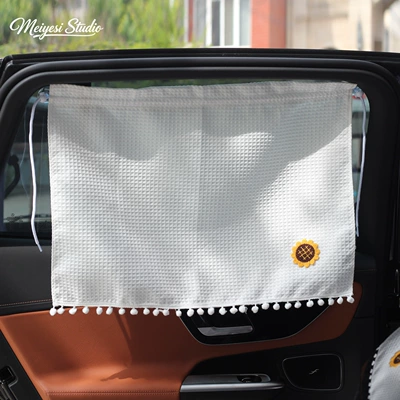 cherry pattern, cartoon sun-blocking – Car curtains - large-waffle-curtain-with-sunflower-design-suction-cup-style