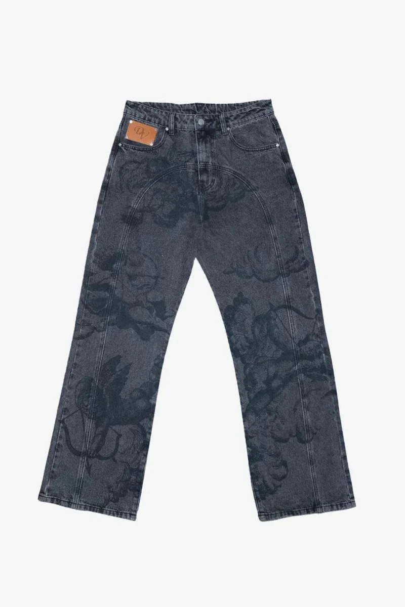 Unbranded Jeans Angel Print Y2K Black