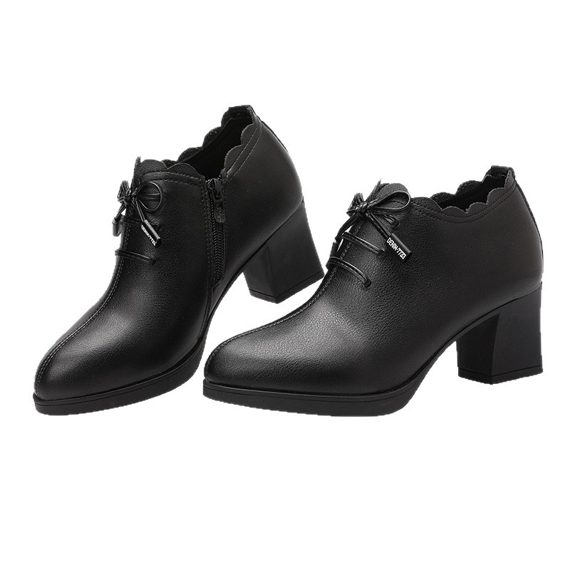 2026 nuevos zapatos de madres con base suave de tacón grueso de arco de mujer zapatos de cuero