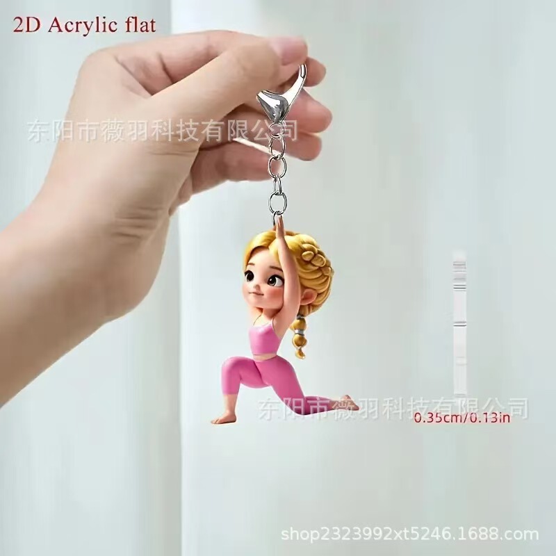 Cross-Border New Product Beautiful and Cute Fitness Girl Acrylic Keychain Charm Car Key Bag Charm