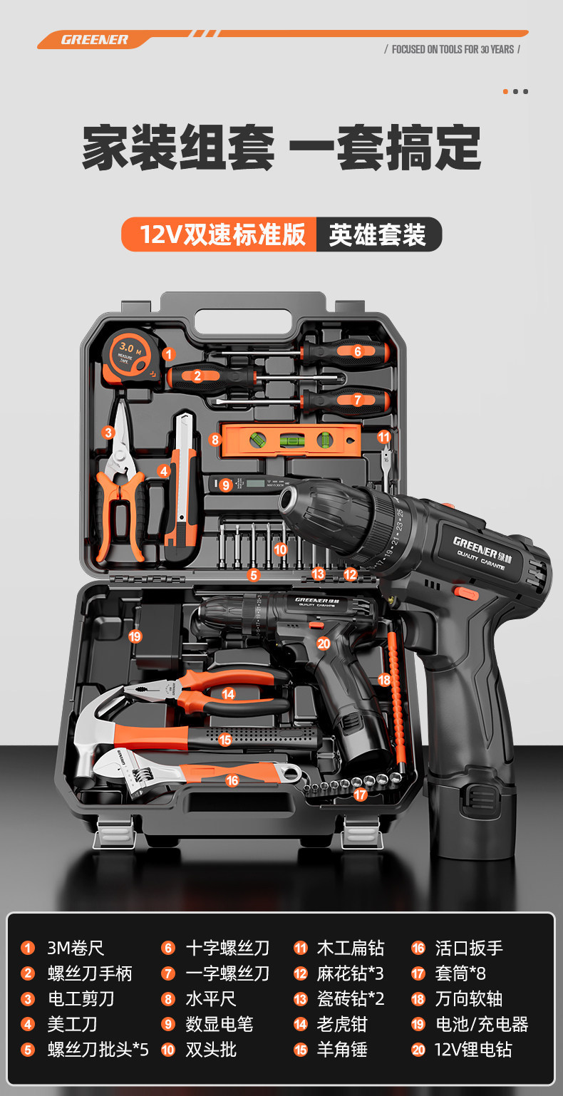 Green Forest Tool Set: Household Tool Box, Multi-Functional Hardware Repair Kit, Complete Home Electrician Set, Car-Mounted Combination