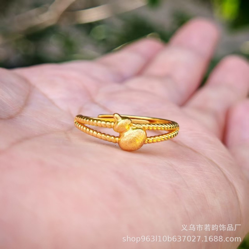 女性用模造ベトナムサンドゴールドリング、女性用ラブカーフラワーリング、開口部調整可能、ライブブロードキャストギフト卸売|undefined