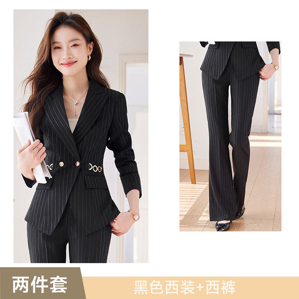 Black Striped Suit suit Women's Spring and Autumn Casual All-match Commuter Professional Temperament Goddess Fan Manager Suit suit