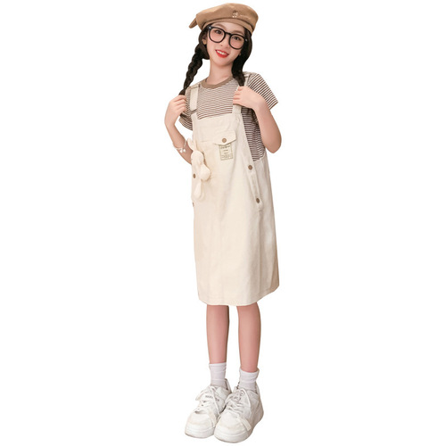 Baby Girl Harness Dress Autumn Set  Korean Style Children's Fashion Cute Dress for Big Kids Spring Outfit Two-Piece Set