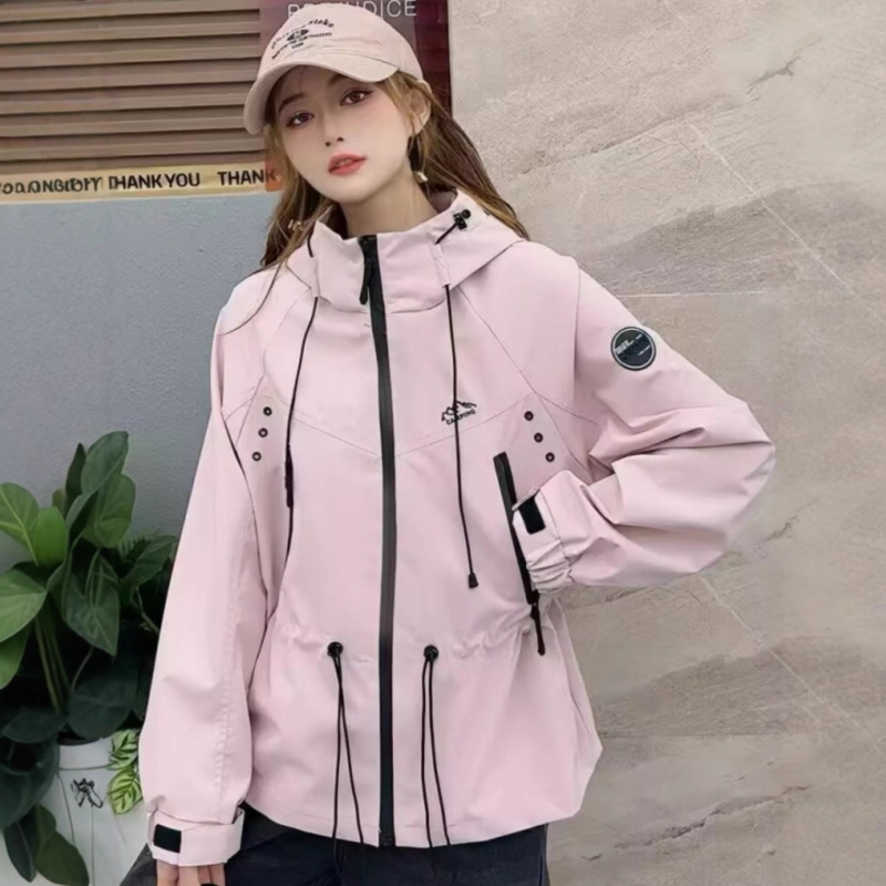 韩版时尚连帽冲锋衣外套女2025秋季新款潮流百搭显瘦工装夹克上衣|undefined