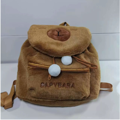 2024 nueva mochila de carpincho de felpa Kapibala linda bolsa de piel de todo fósforo mochila de estudiante de dibujos animados femenina