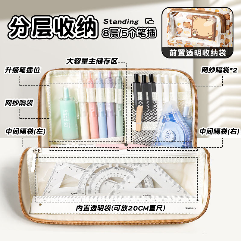 Bolsa de lápiz de pie 2025 nuevo ultra-fuego transparente caja de lápiz de gran capacidad en la escuela secundaria japonesa Gao Yan