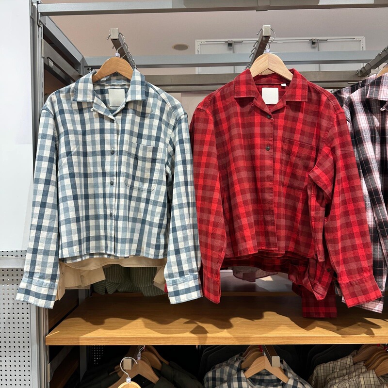 Women's 26 autumn/winter new flannel boxy shirt/plaid/long-sleeved shirt/air-conditioning shirt/light jacket 489508