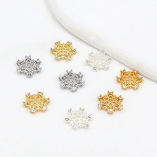定制保色18K金镶嵌锆石六芒星花托 手工DIY珠托 饰品隔珠配件C21