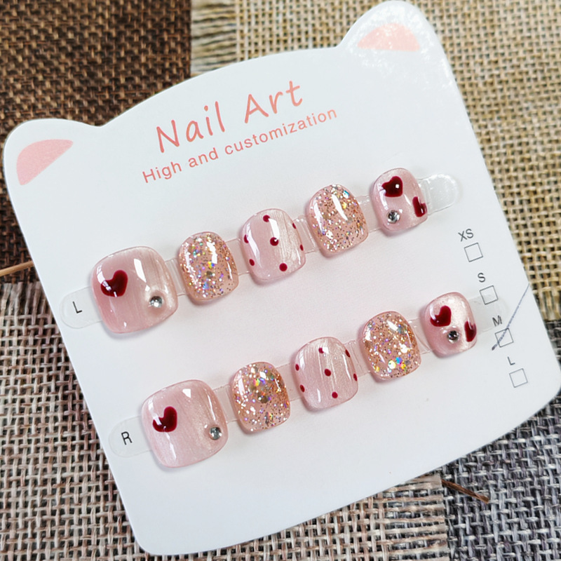 Purely Handmade Sparkling Cat-Eye Kidsren's Wearable Nails for 3-6-12 Years Old, Simple and Fashionable Kidsren's Nail Patches for Whitening