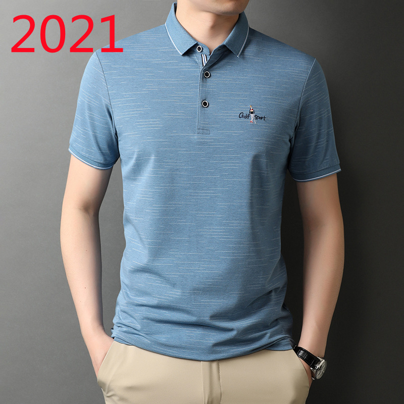 Burton paolong 2021 summer man Easy Straight cylinder type Short sleeved Embroidery Solid blue leisure time T-shirt