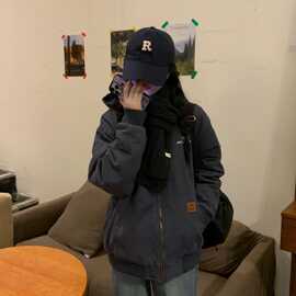 6US国潮工装棉服男女秋冬宽松复古连帽棉衣加厚外套宽松百搭上衣