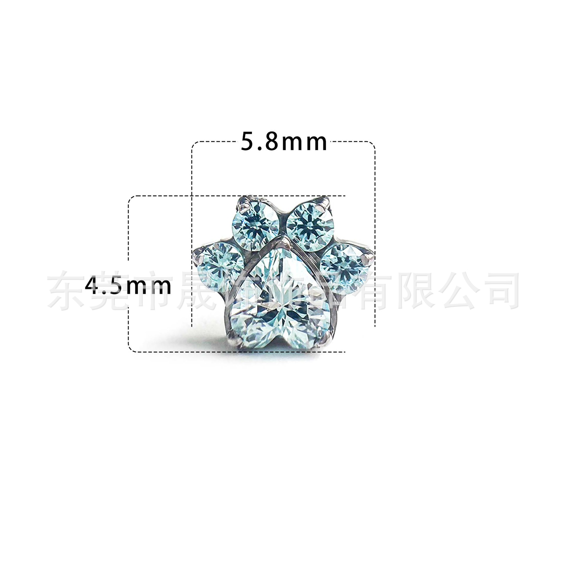 F136 Titanium 满 Diamond 桃 Heart Cat Paw Studded Cubic Zirconia Ear Stud G23 Implant Grade Titanium Labret Stud 人体 Piercing Jewelry Helix Cartilage Stud