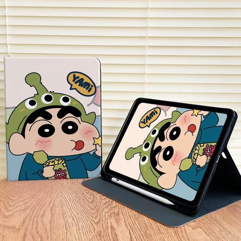 Cute Crayon Shin-Chan iPad Protective Case 2025 Book-Style Full-Cover Case for Air6/7 and 9/10 Generation Apple Pro11