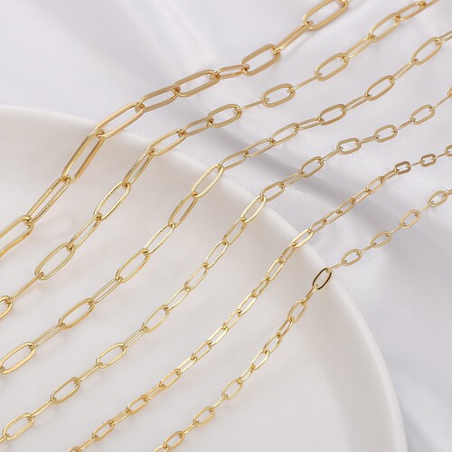 14K gold plated rectangular chain O-chain DIY handmade bracelet necklace extender chain lock chain accessory