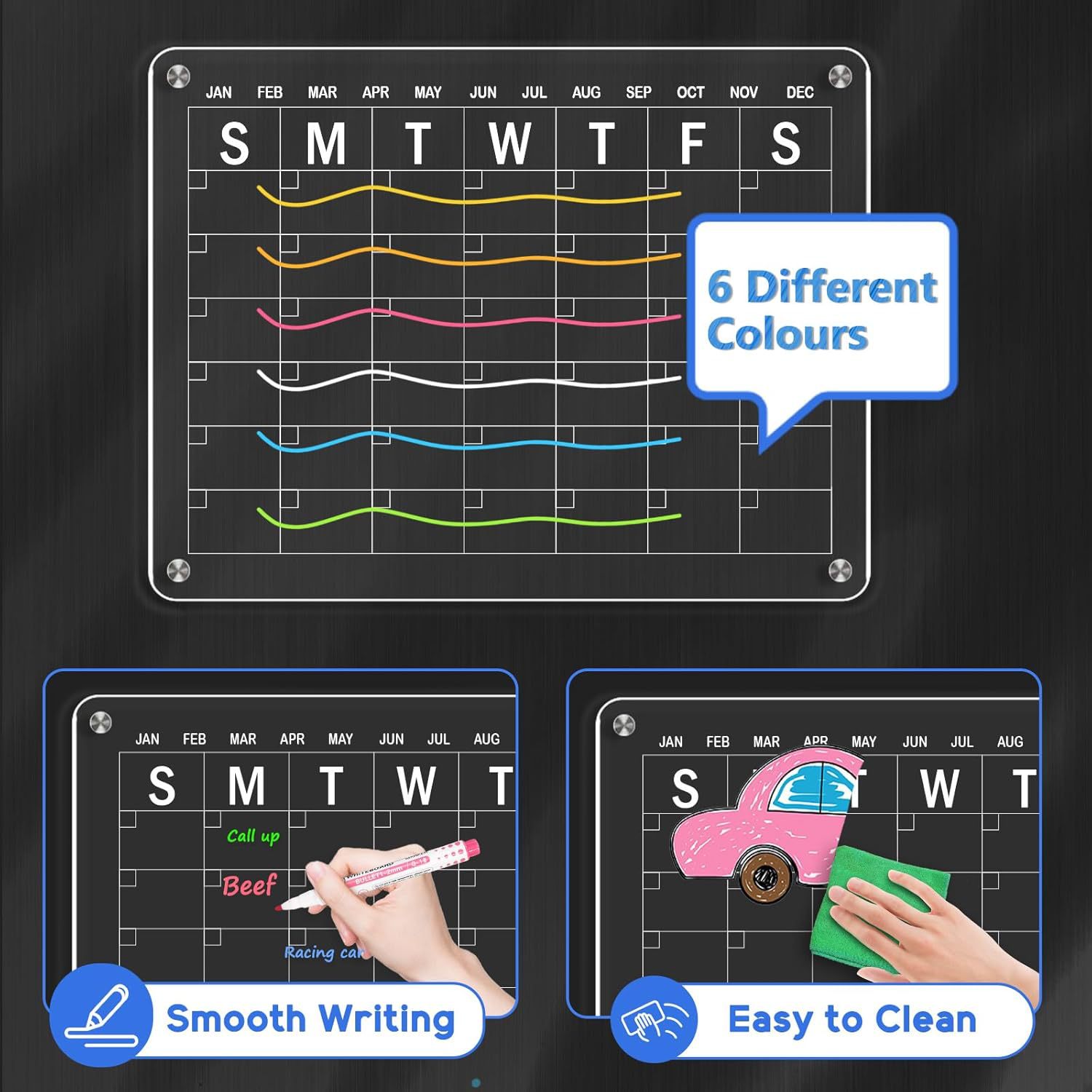 亚克力日历板冰箱贴磁性展示板 周历月历可擦写磁吸写字留言擦板