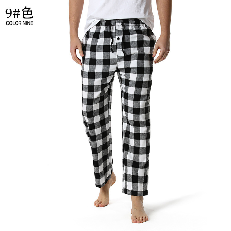 Men's Flannel Pajama Pants Casual Long Pants Cotton Plaid Straight Pants with Side Pockets Homewear_voghion.com