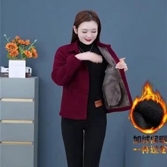 ママの秋冬ベルベットコーデュロイショートコート中高年女性向け、新作カーディガン、洋風厚手ジャケットトップス