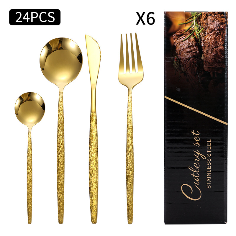Amazon Cross-border acero inoxidable vajilla portuguesa juego de 24 piezas hotel bistec cuchillo tenedor cuchara caja de regalo
